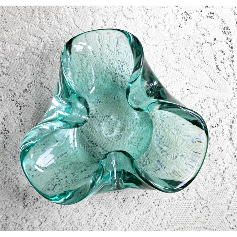 Vintage Mid Century Blue Green Art Glass Bowl